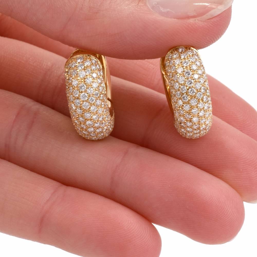 Italian Pave Diamond Yellow Gold Huggie Earrings 2