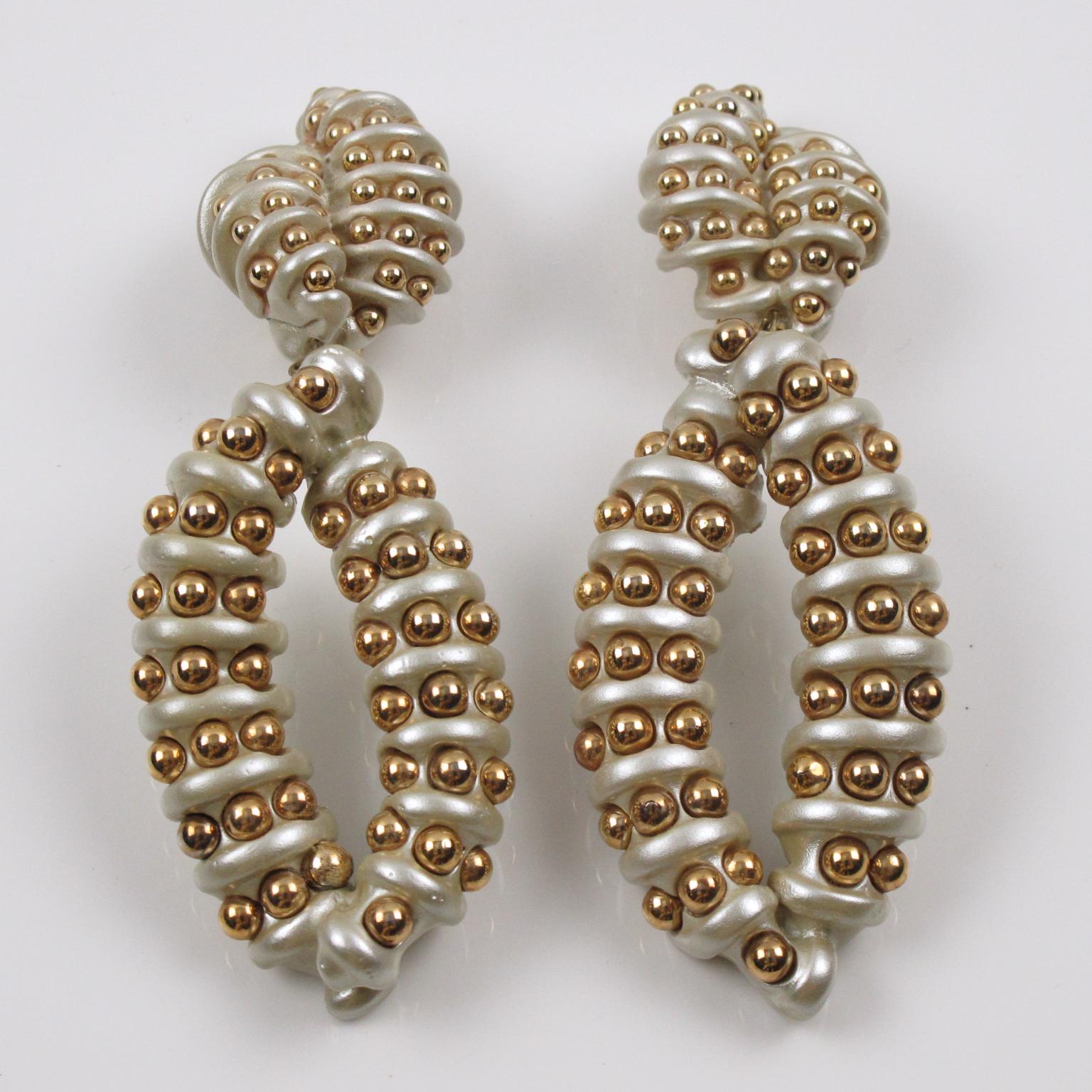 Modern Jewellians Pearlized Resin Dangle Clip Earrings For Sale