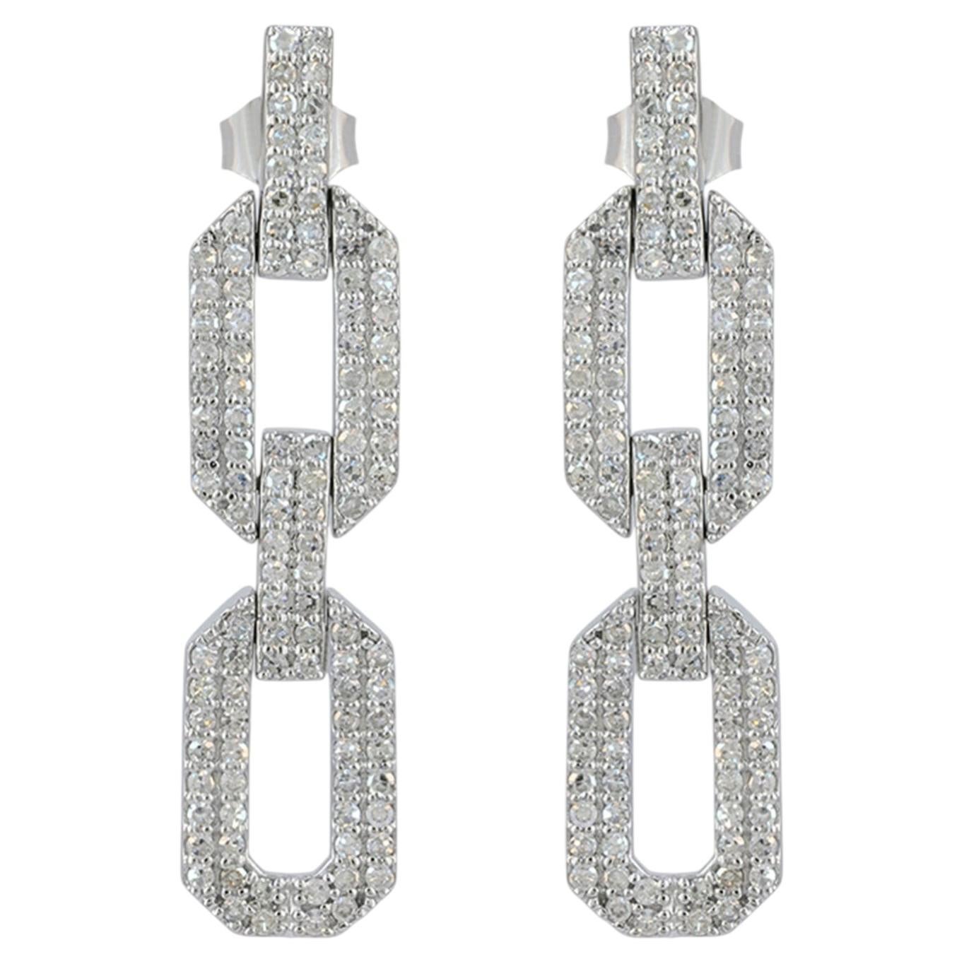 Designer Jewelry Solid 14k White Gold Genuine H/Si White Diamond Link Earring