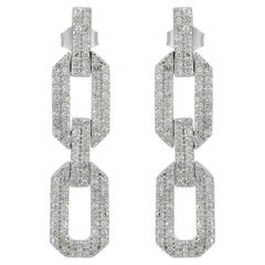 Designer Jewelry Solid 14k White Gold Genuine H/Si White Diamond Link Earring