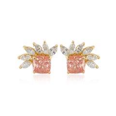 Designer Jewelry Studs Solid 14k Yellow Gold Lab Diamond Women Dainty Earrings