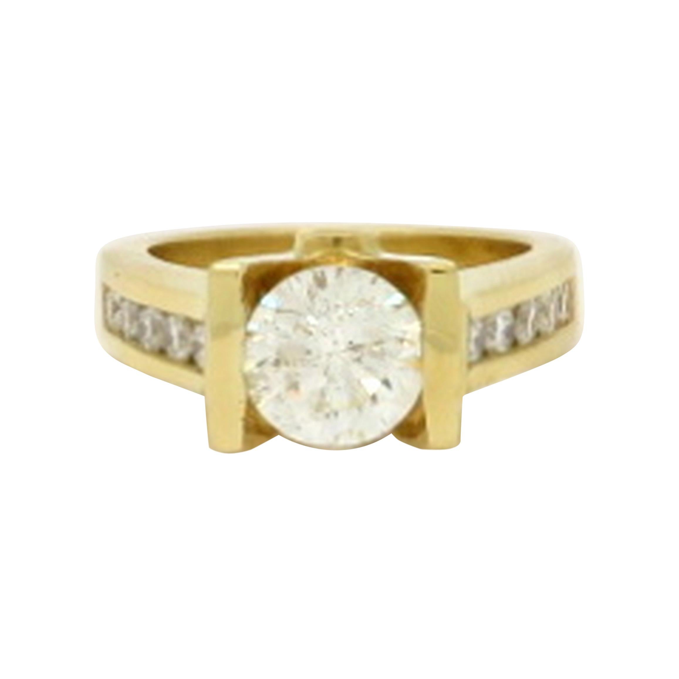 Designer John Atencio Estate Round Diamond 18 Karat Yellow Gold Engagement Ring For Sale