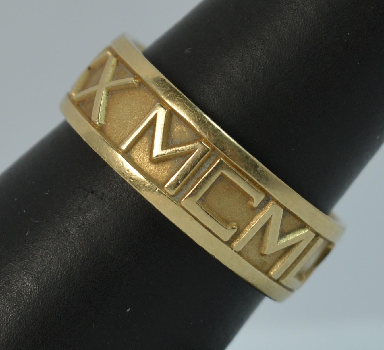 Designer John Christian 1965 14 Carat Gold Roman Numerals Stack Band Ring For Sale 3