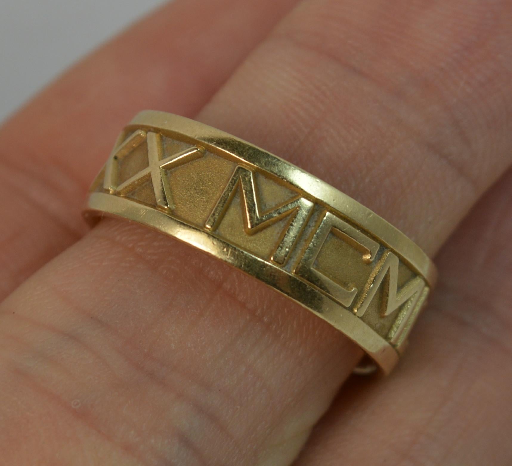 Designer John Christian 1965 14 Carat Gold Roman Numerals Stack Band Ring In Good Condition For Sale In St Helens, GB