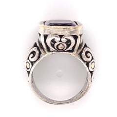 Designer John Hardy Gold and Sterling Silver Amethyst Cocktail Ring Estate Find