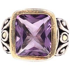 Retro Designer John Hardy Gold and Sterling Silver Amethyst Cocktail Ring Estate Find