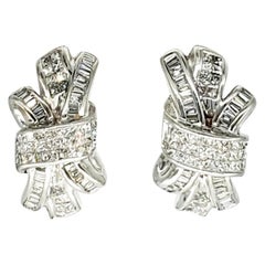 Retro Designer Signed 6.00 Carat Diamonds Omega Back Clip Earrings 14k White Gold