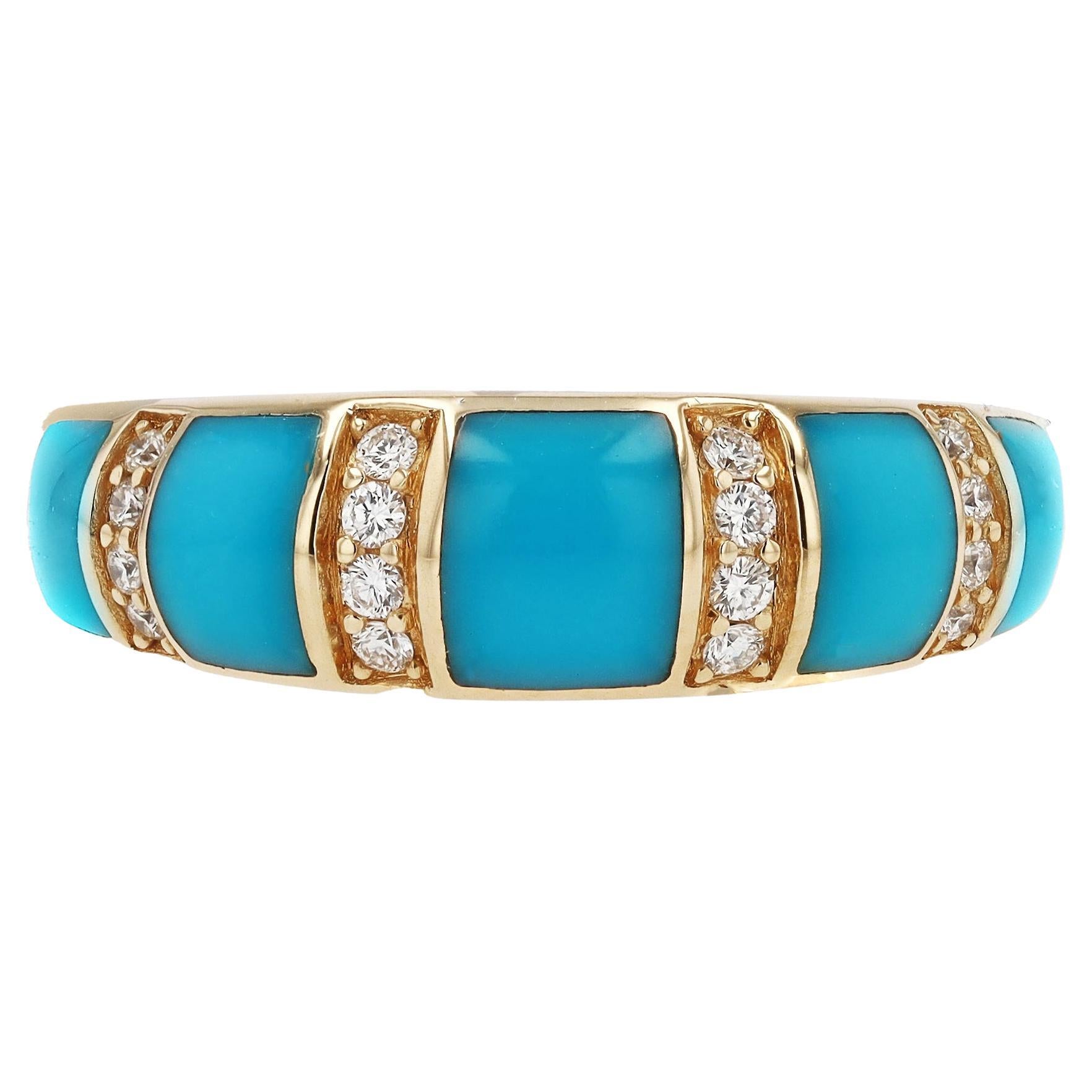 Bracelet en or 14k à incrustations de turquoises et de diamants de la marque Kabana en vente