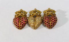 Designer Kieselstein-Cord 1987 Royal Hearts 3 Ruby and Diamond Hearts Brooch Pin