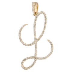 Colgante de regalo de diseño con la letra «L» en oro amarillo macizo de 14 quilates y diamantes blancos auténticos de calidad H/Si