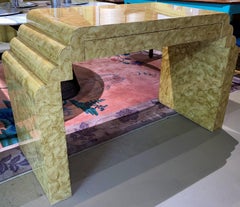 Designer Lacquered Parchment Waterfall Desk Attributed to Karl Springer