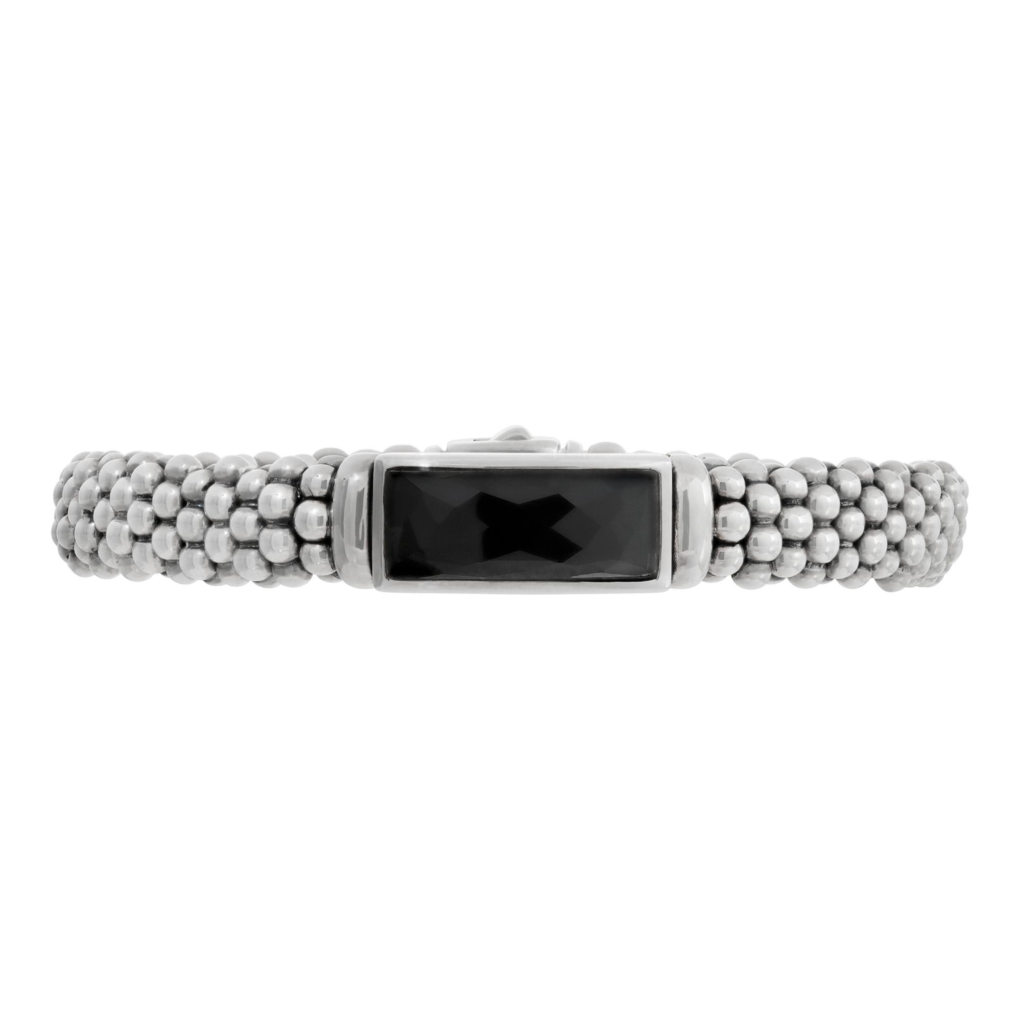 Designer LAGOS, bracelet en argent sterling et onyx facetté de la collection Caviar- Mesures du motif en onyx : 3/4