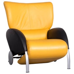 Designer Leather Armchair Yellow Chair Relax Function