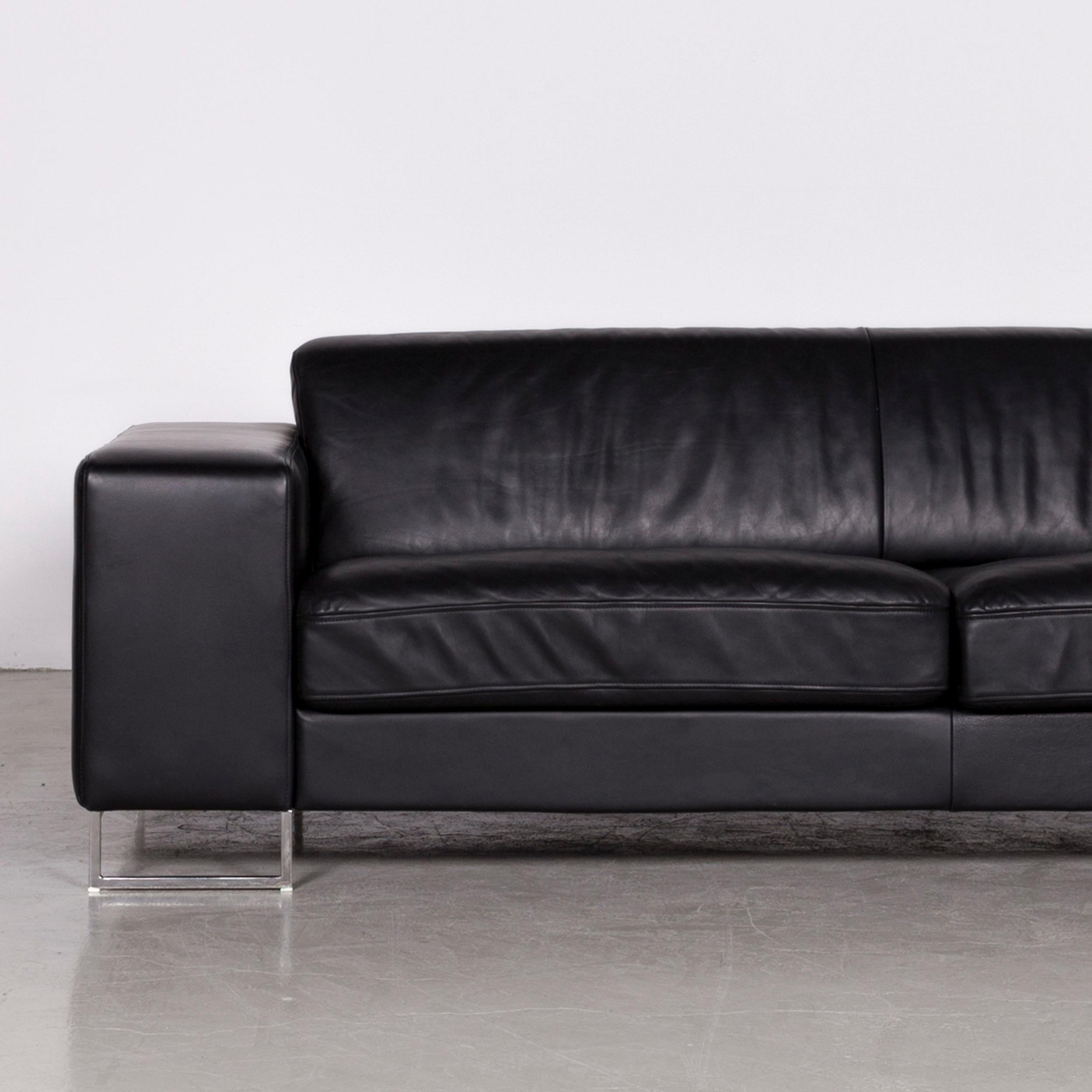 Designer Leather Sofa Black Three-Seat Couch In Good Condition For Sale In Cologne, DE