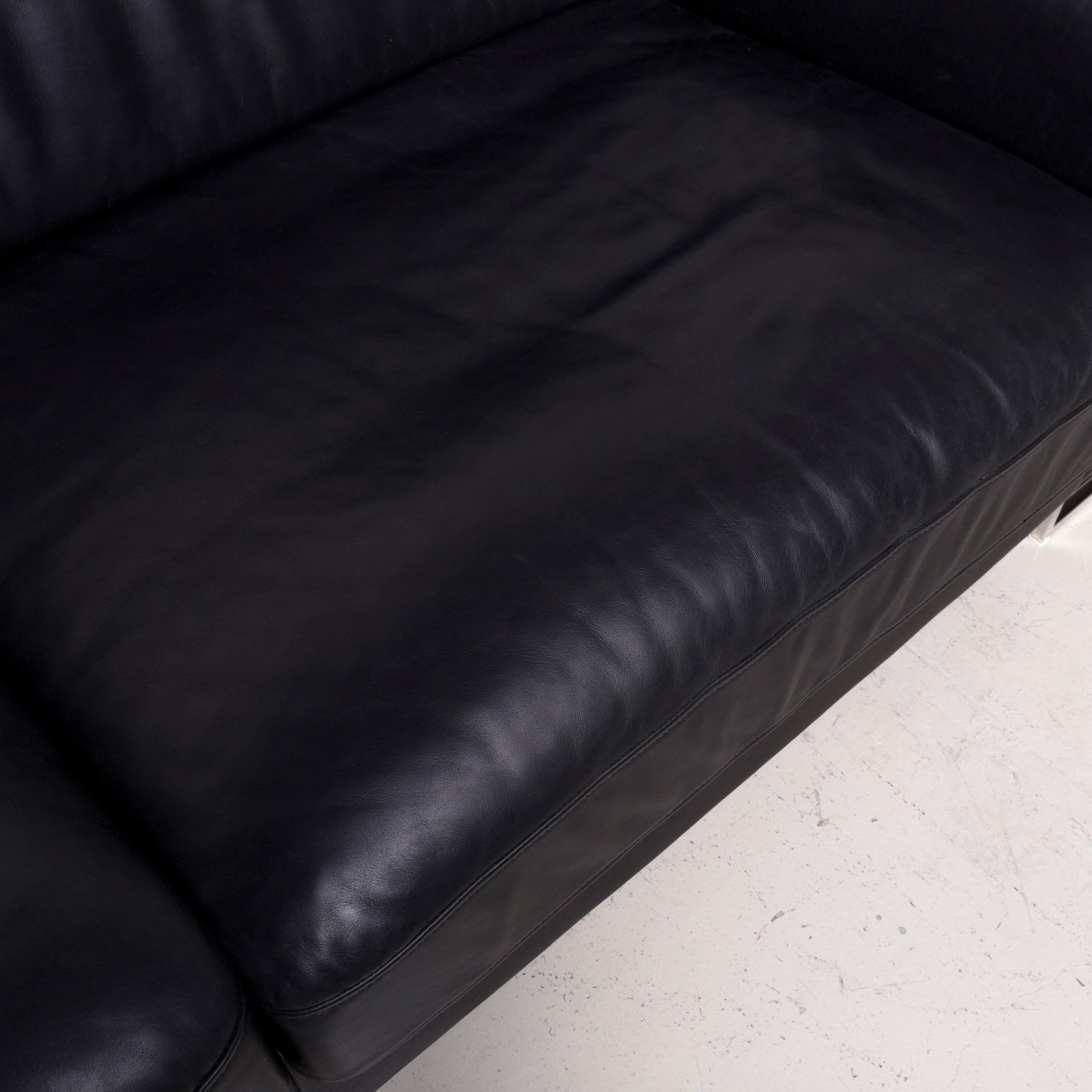 Designer Leather Sofa Black Three-Seat Couch For Sale 1