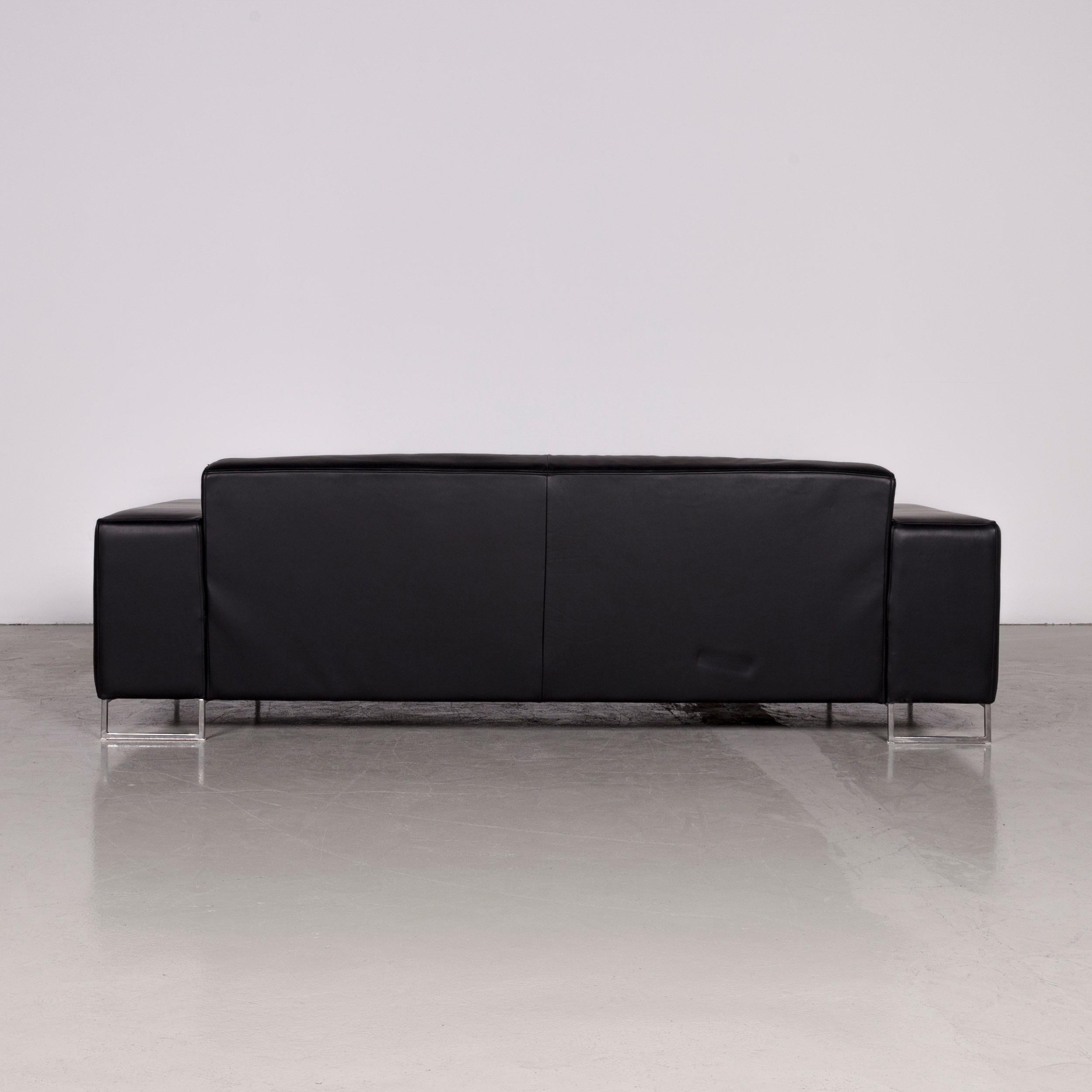 Designer Leather Sofa Black Three-Seat Couch For Sale 3