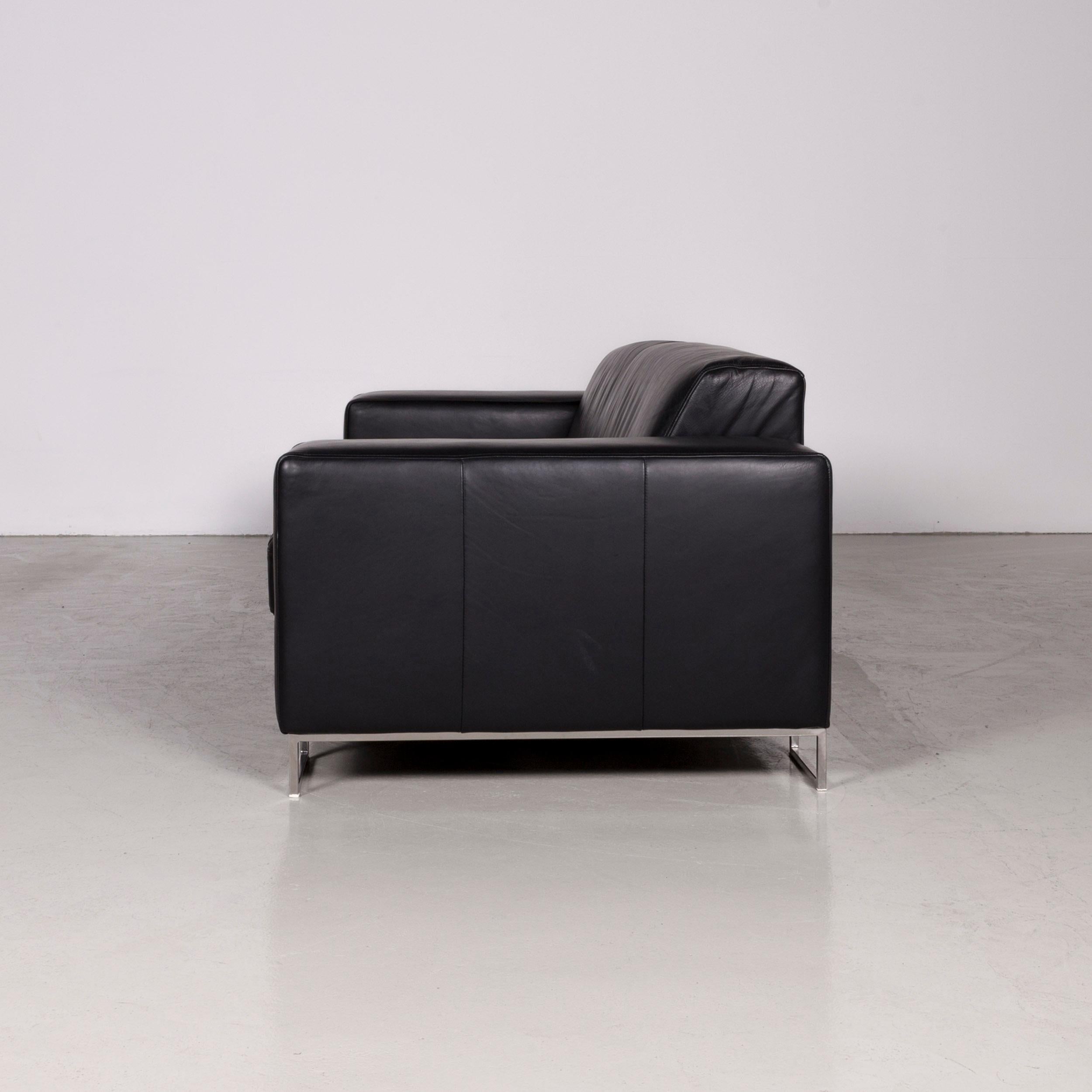 Designer Leather Sofa Black Three-Seat Couch For Sale 4