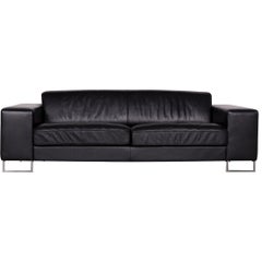 Designer Leather Sofa Black Three-Seat Couch