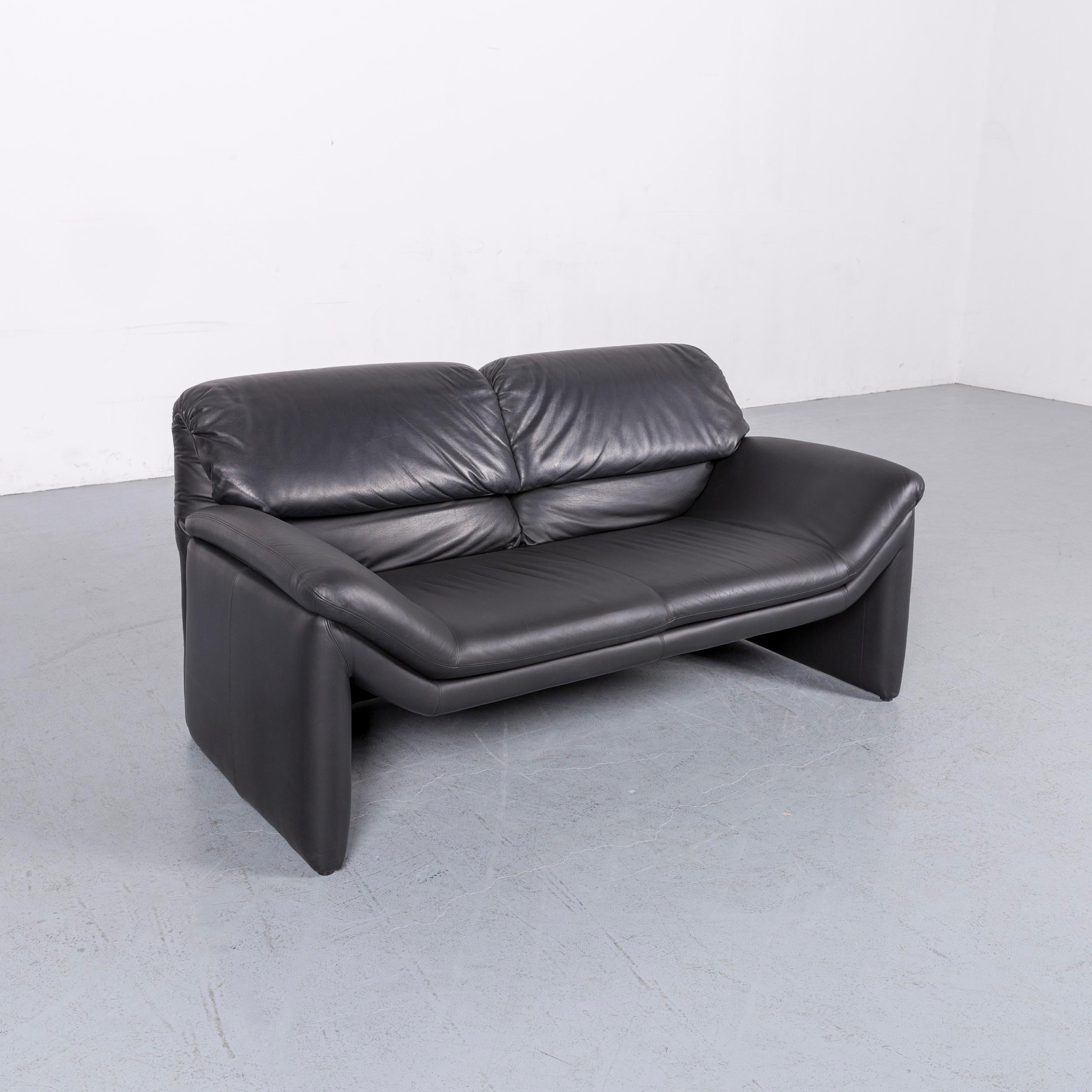 Belgian Designer Leather Sofa Black Two-Seat Function For Sale