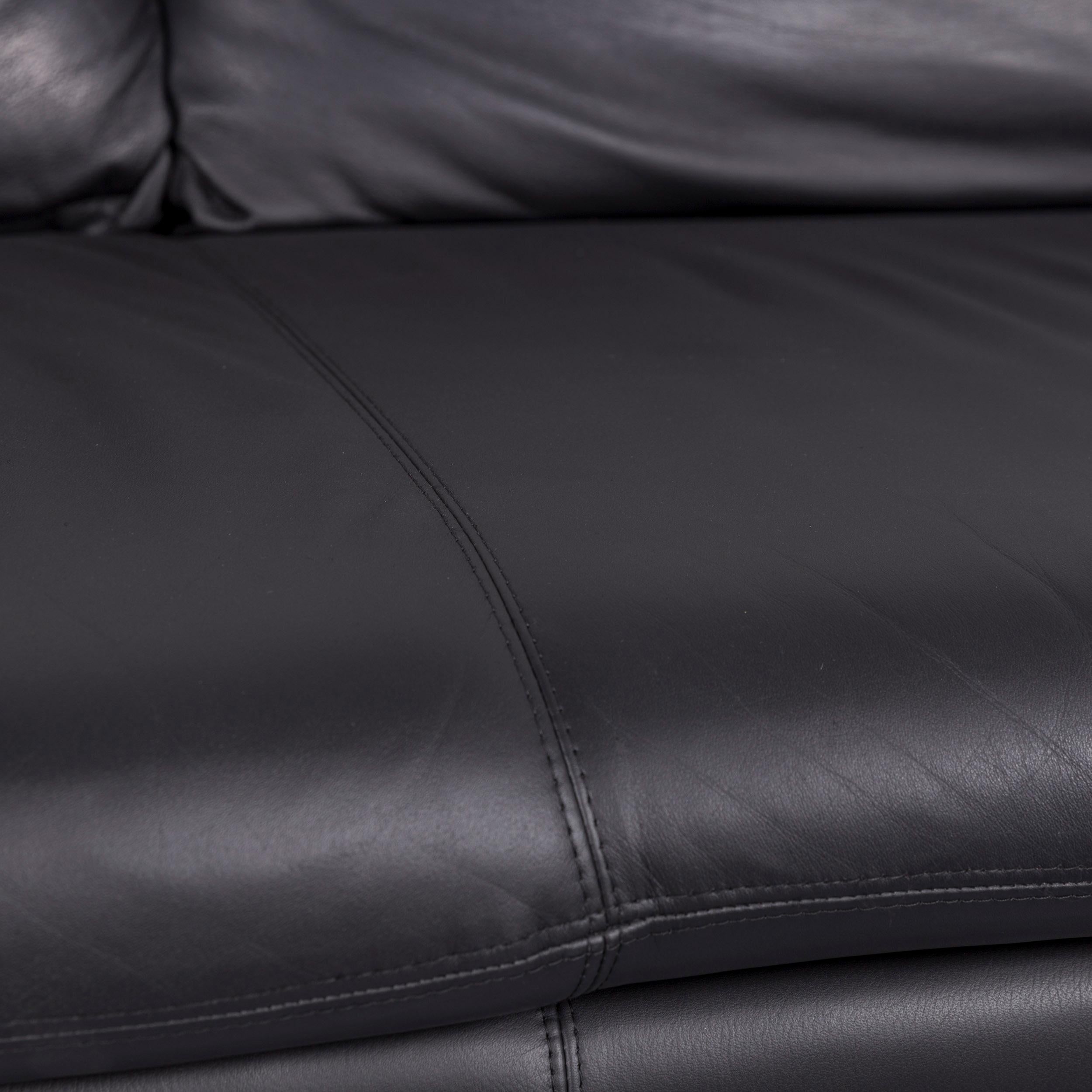Designer Leather Sofa Black Two-Seat Function For Sale 1