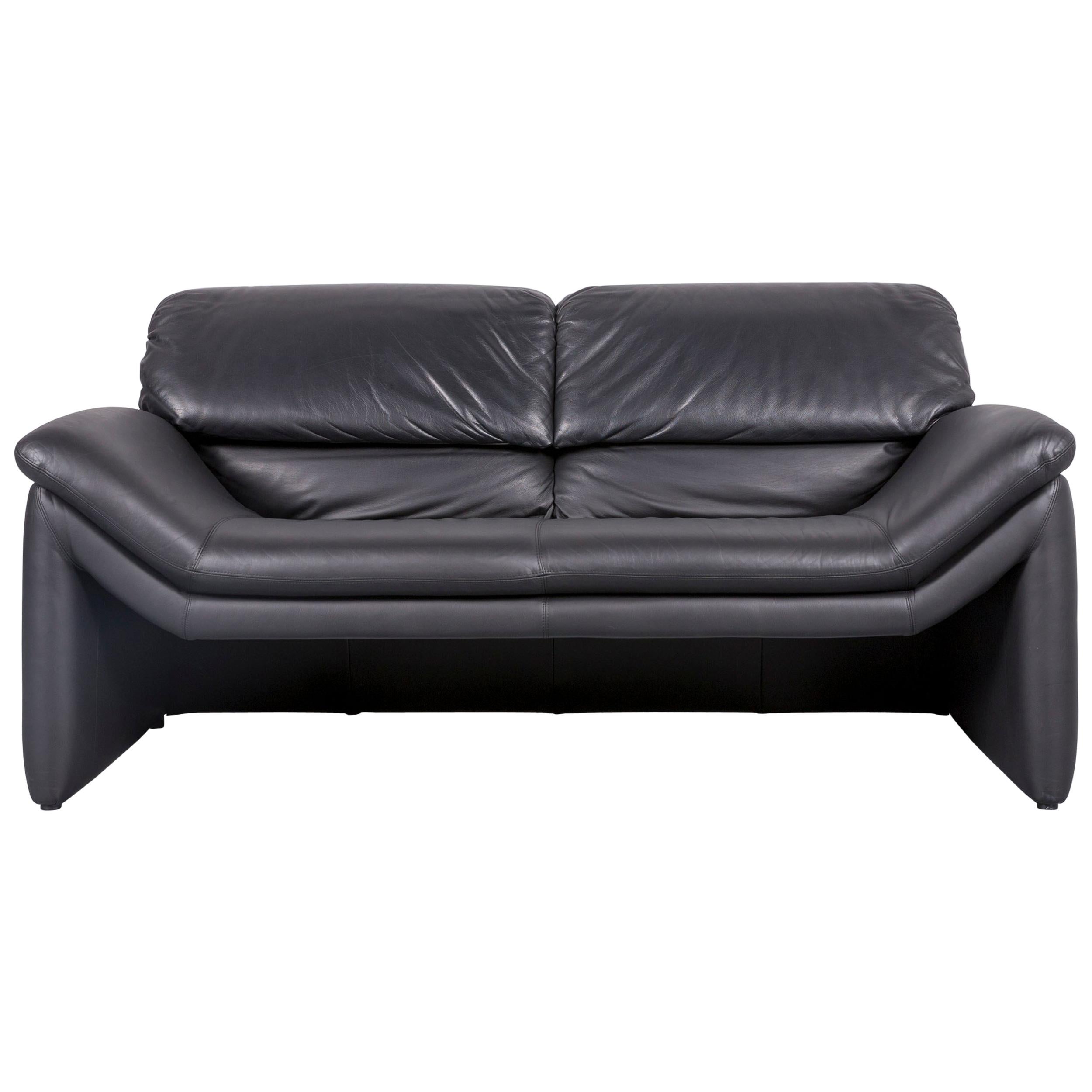 Designer Leather Sofa Black Two-Seat Function For Sale