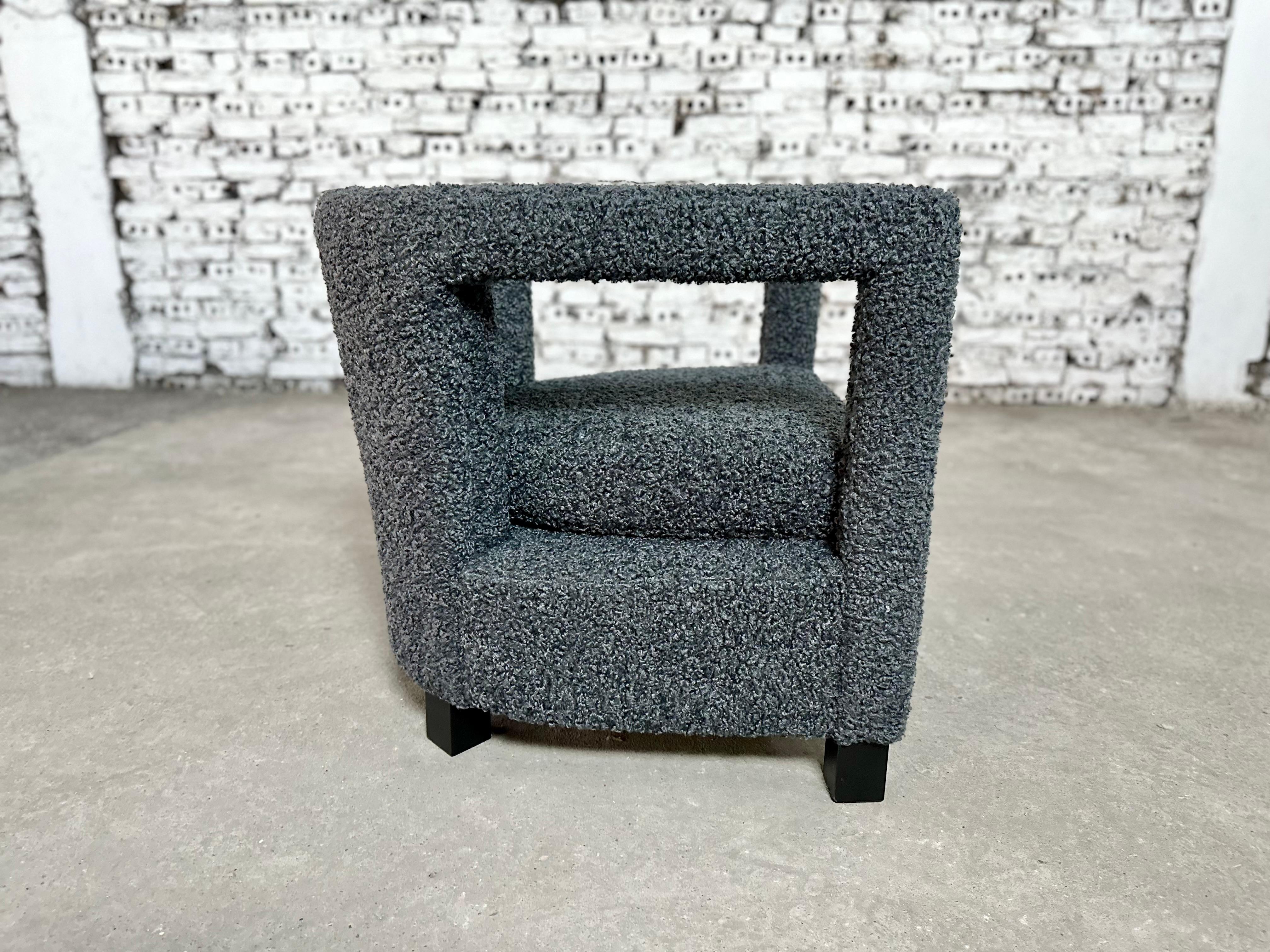 Designer Living Room Club Chair in Gray Bouclé 5