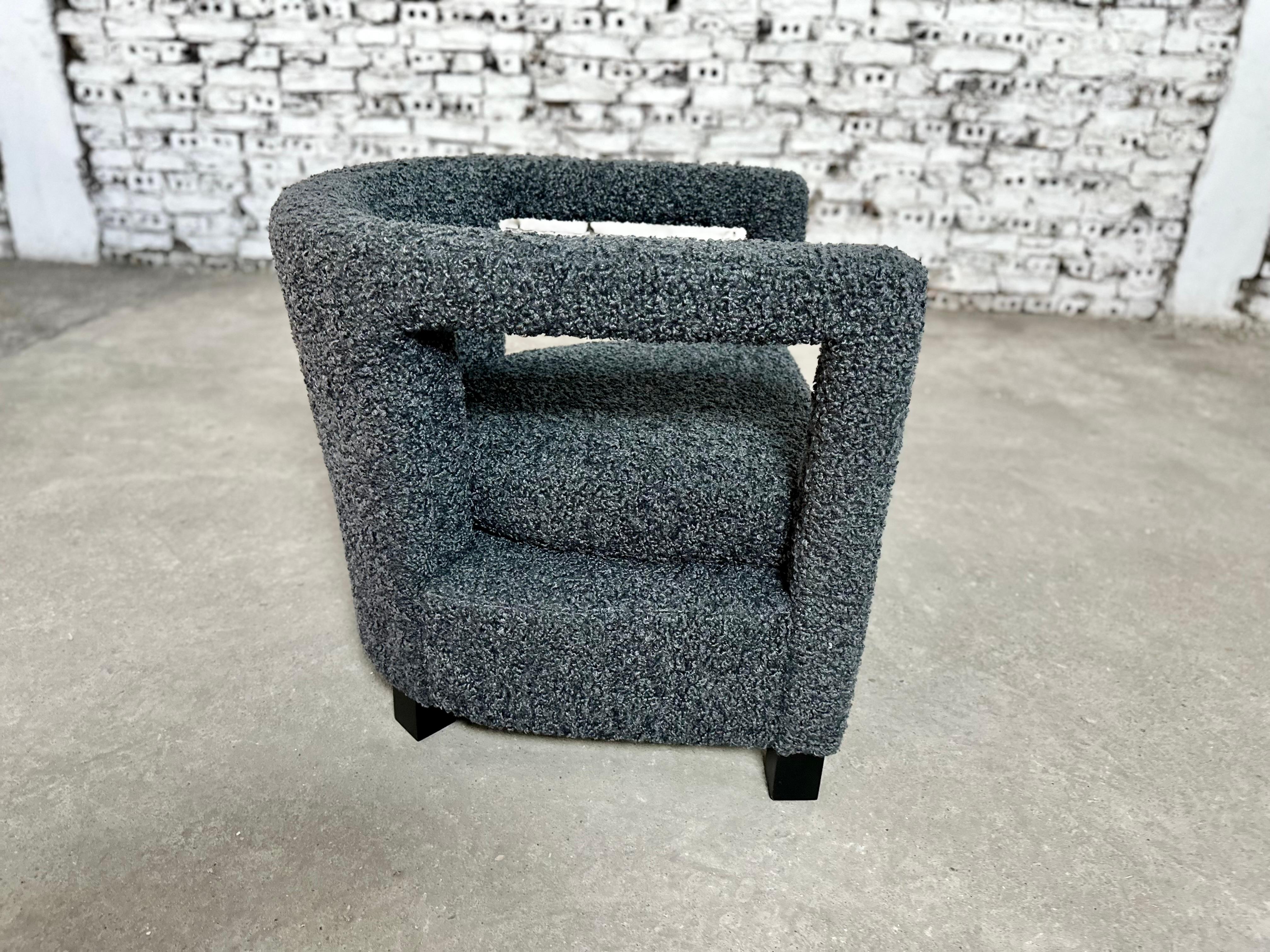 Designer Living Room Club Chair in Gray Bouclé 6