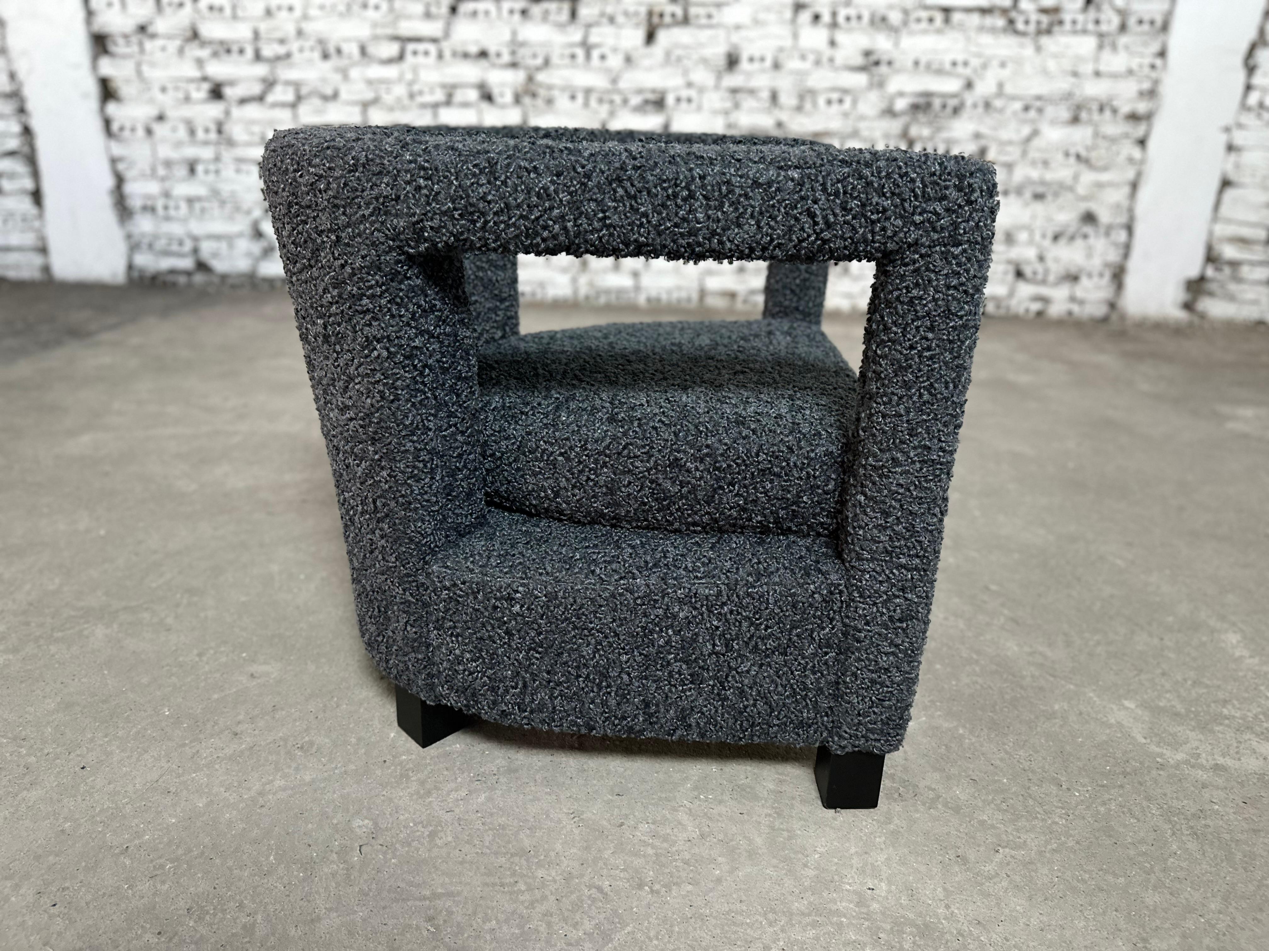 Designer Living Room Club Chair in Gray Bouclé 8