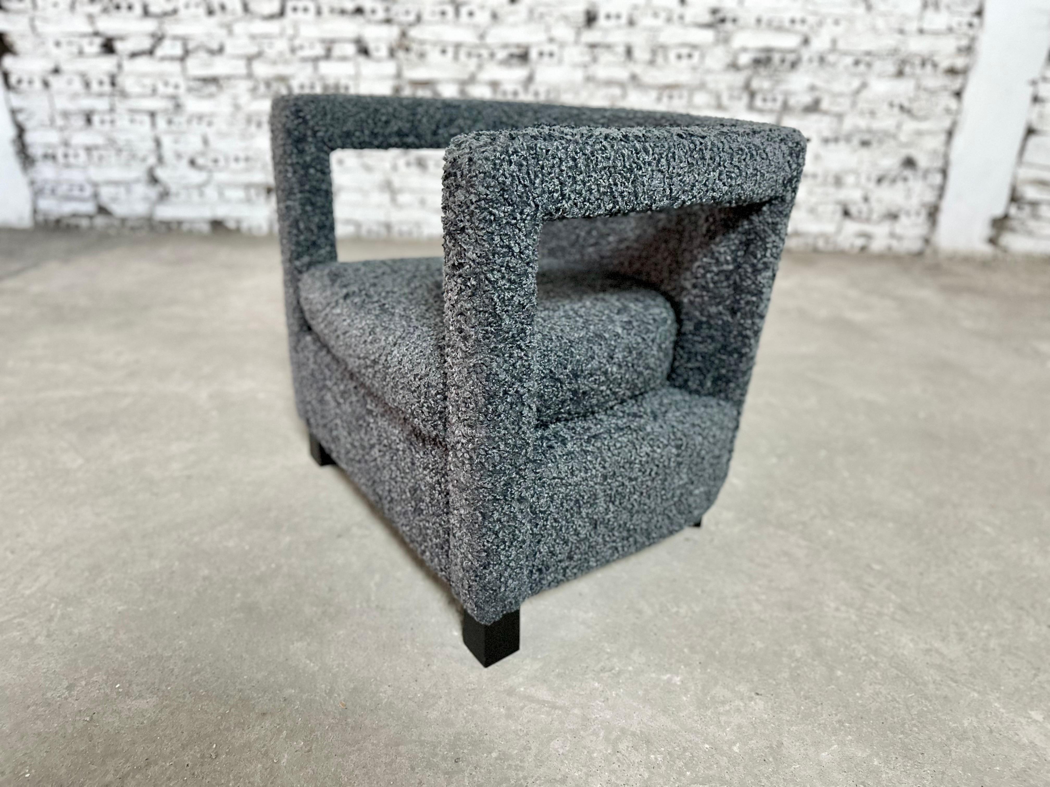Designer Living Room Club Chair in Gray Bouclé 9