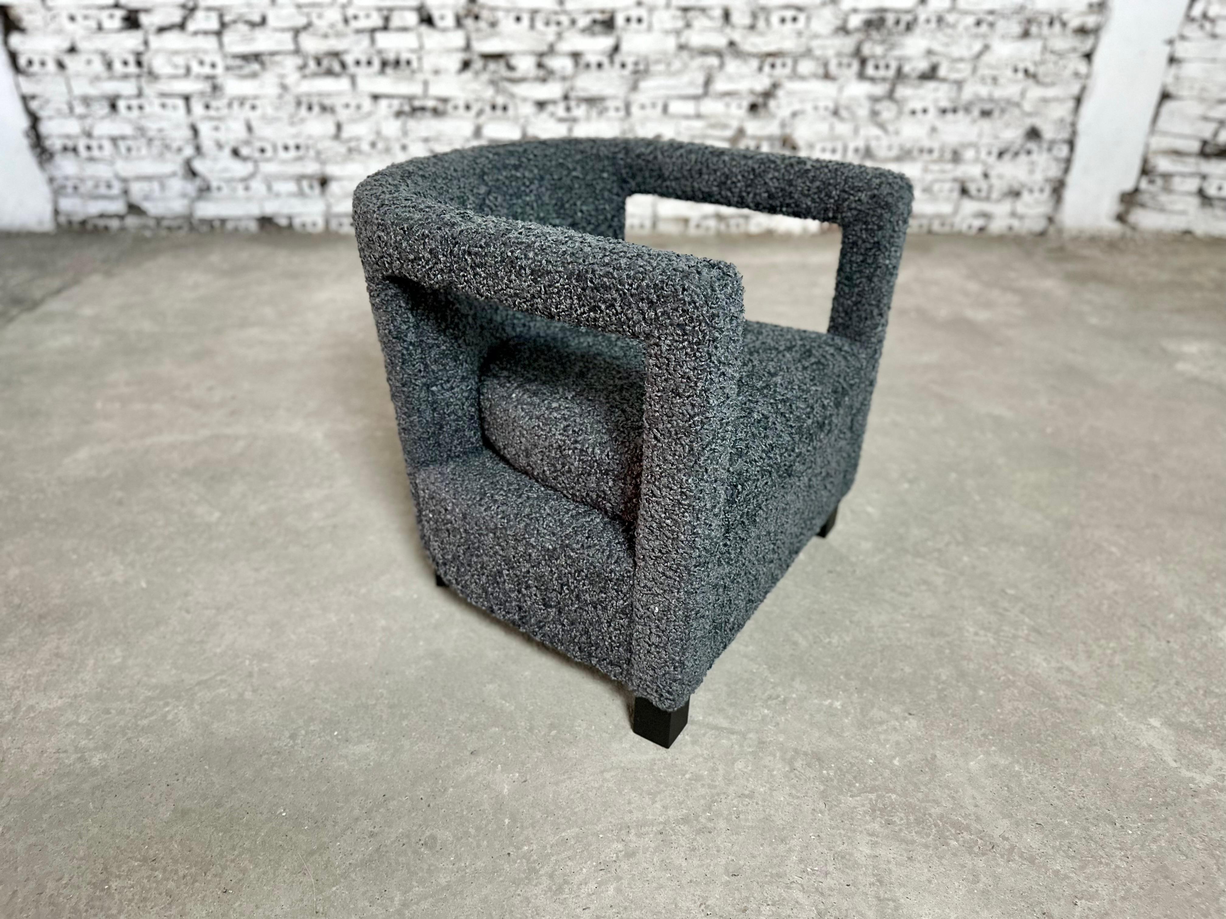 Designer Living Room Club Chair in Gray Bouclé 3