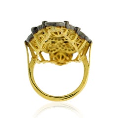 Designer Long Ring with Rose Cut Diamonds Surrounded by Pave Diamonds