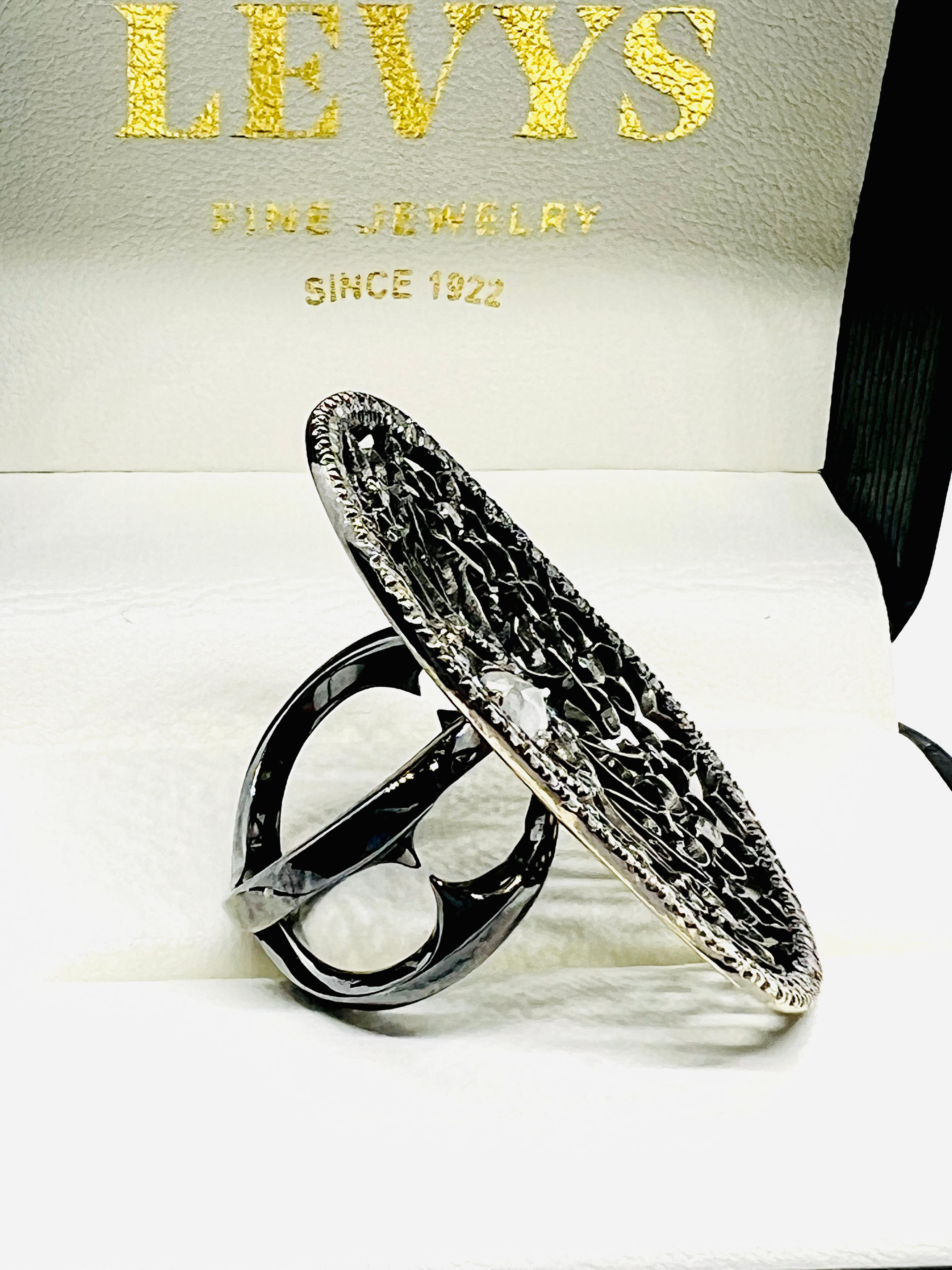 Rose Cut Designer Loree Rodkin 18K White Gold & Diamond Oval Spider Web Ring Size 7.25 For Sale