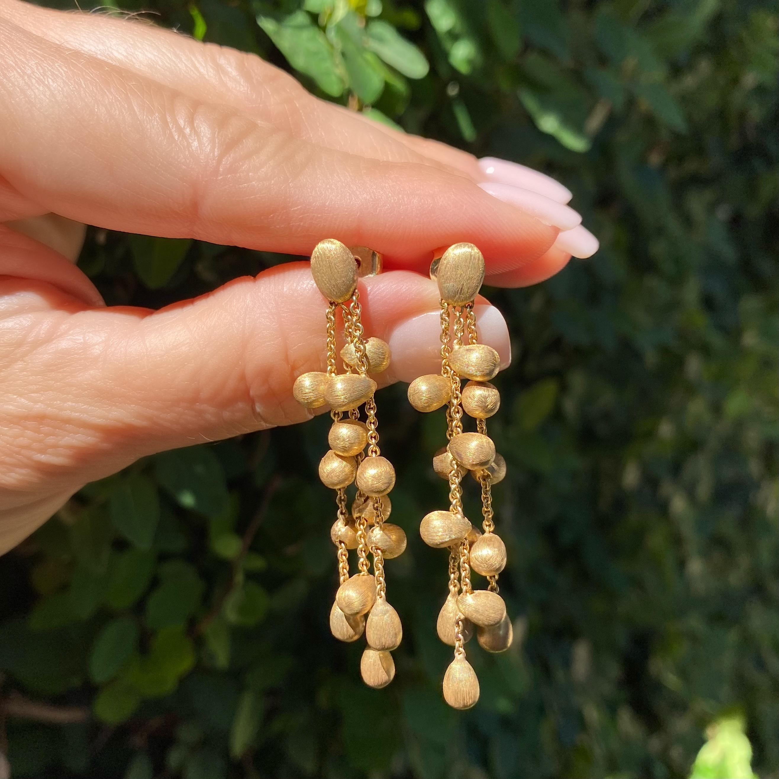 Awesome Triple Strand Drop ‘Bean’ Earrings by Designer Marco Bicego Siviglia. Hand crafted in 18K yellow Gold. Approx. 2.29” Long. For that Special Someone…Including you! 
