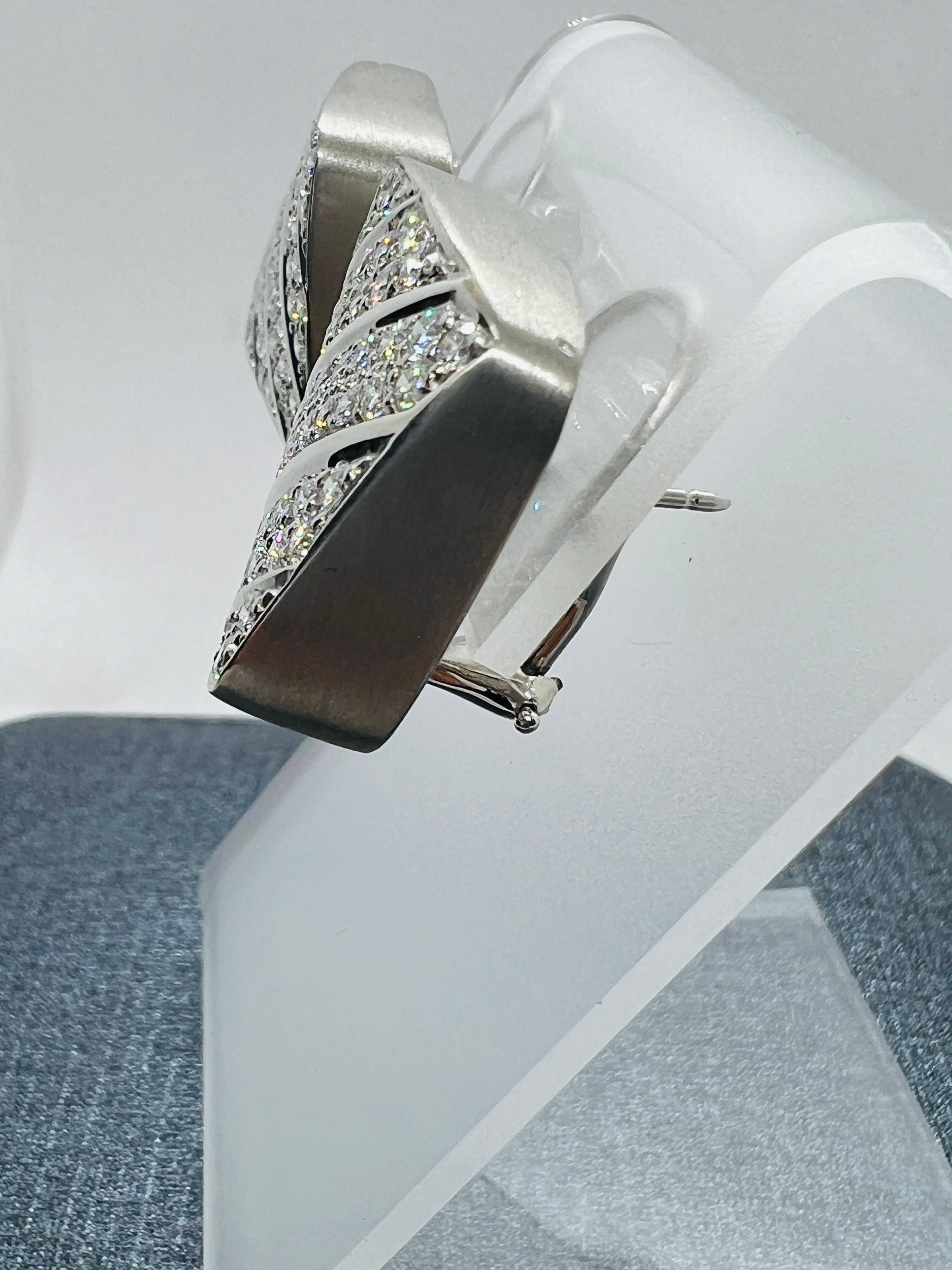 Round Cut Designer Marlene Stowe 18K white Gold & Diamond Earrings 19.1 grams For Sale