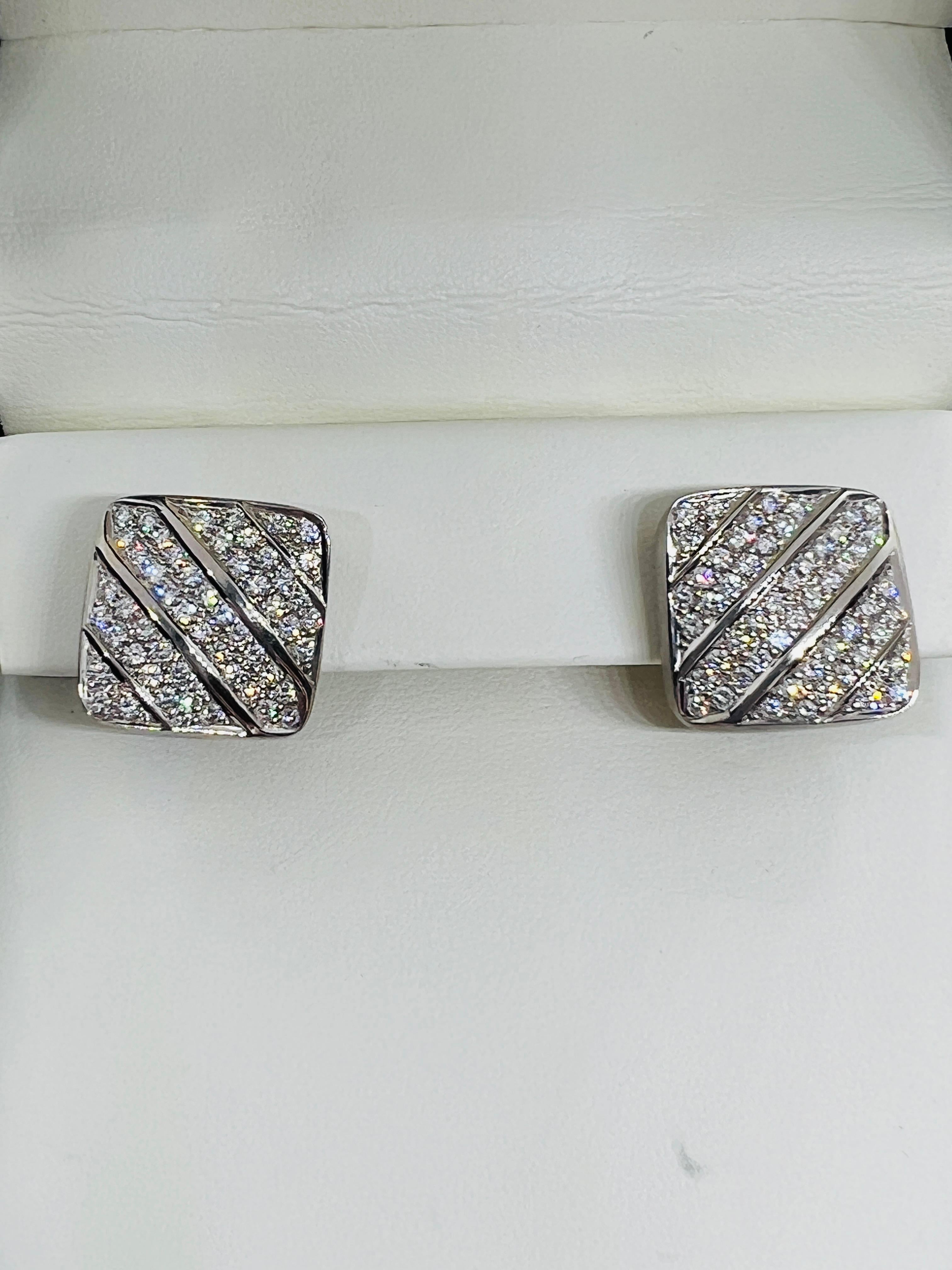 Women's Designer Marlene Stowe 18K white Gold & Diamond Earrings 19.1 grams For Sale
