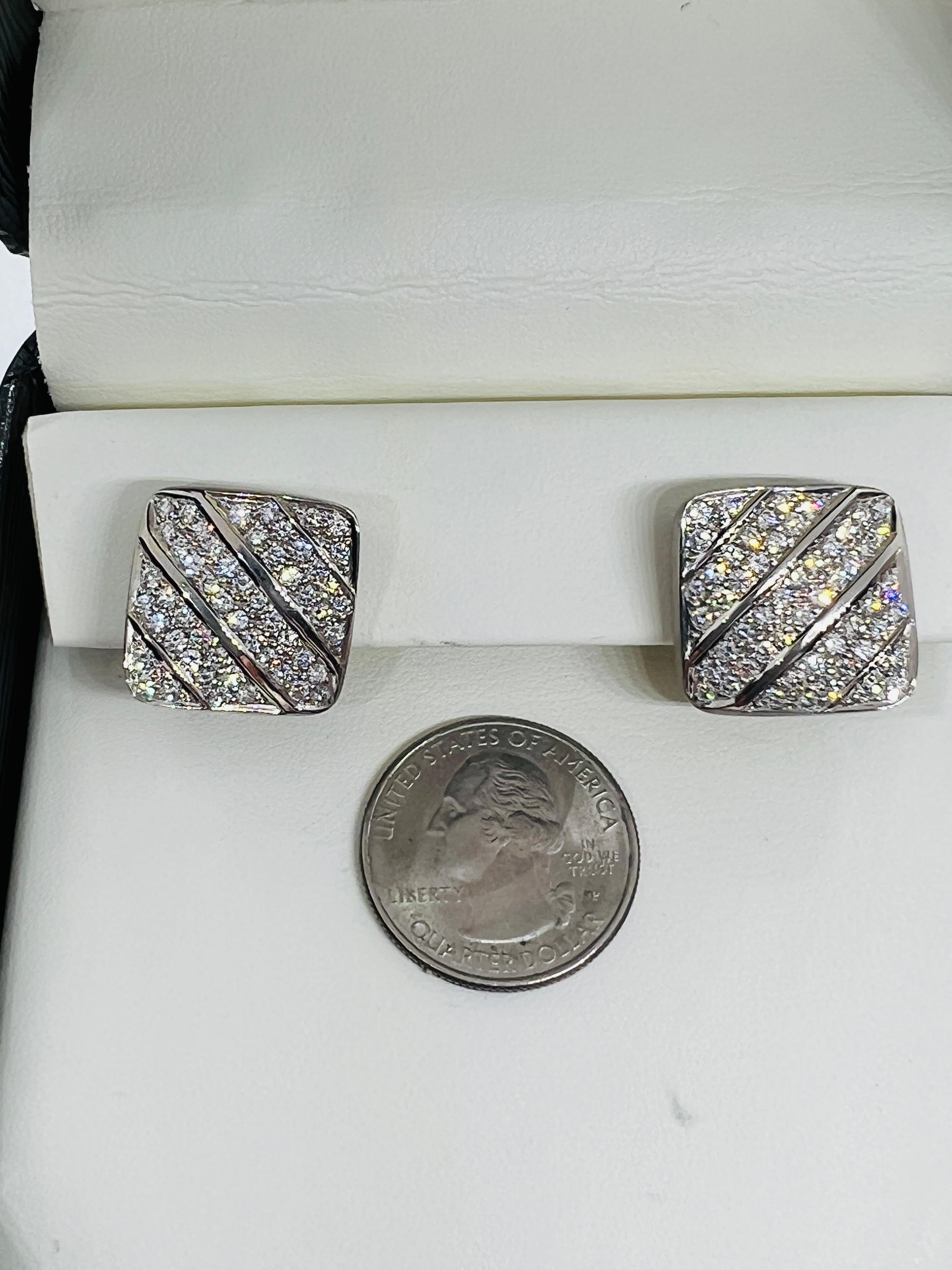 Designer Marlene Stowe 18K white Gold & Diamond Earrings 19.1 grams For Sale 1