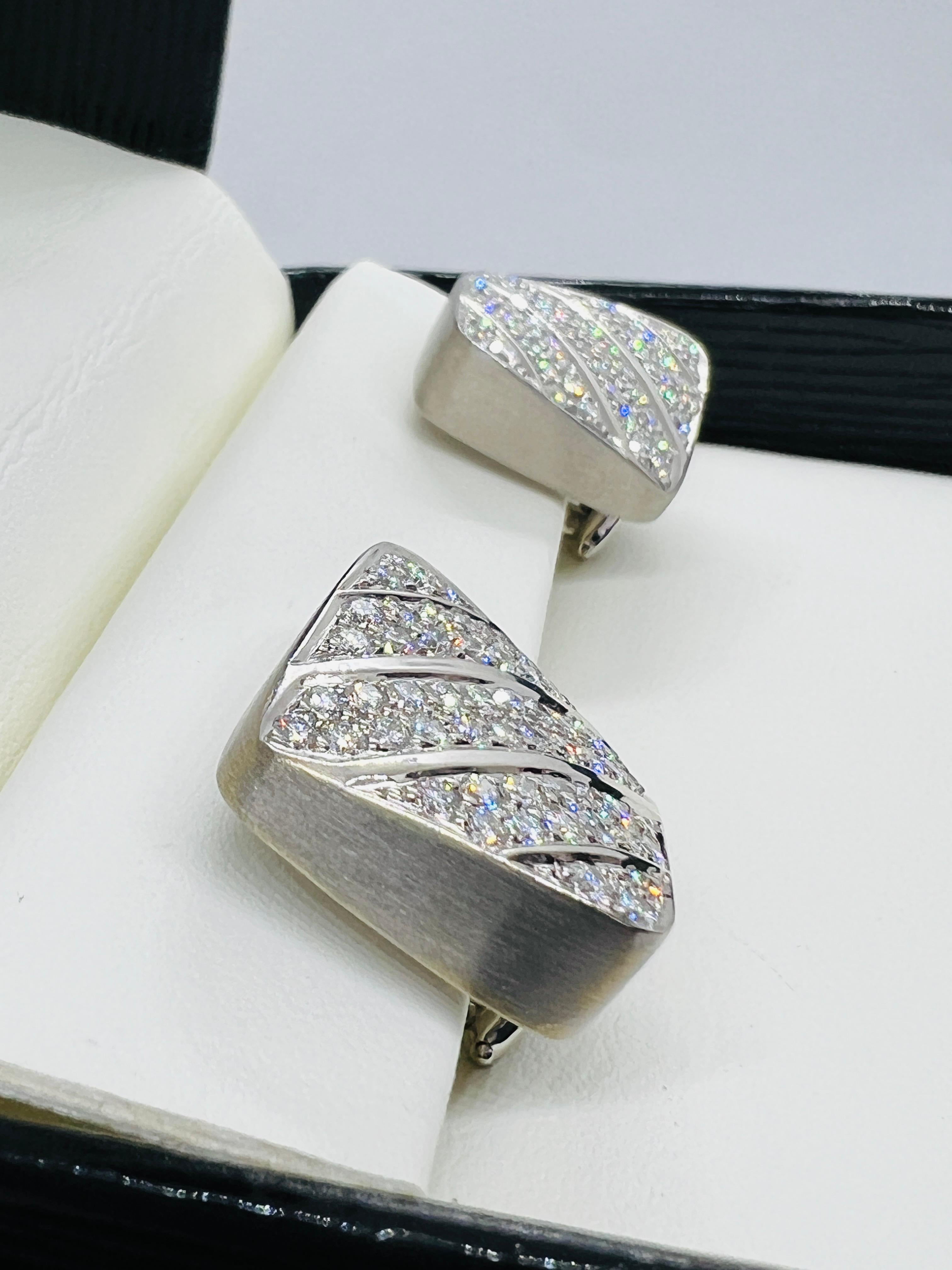 Designer Marlene Stowe 18K white Gold & Diamond Earrings 19.1 grams For Sale 2