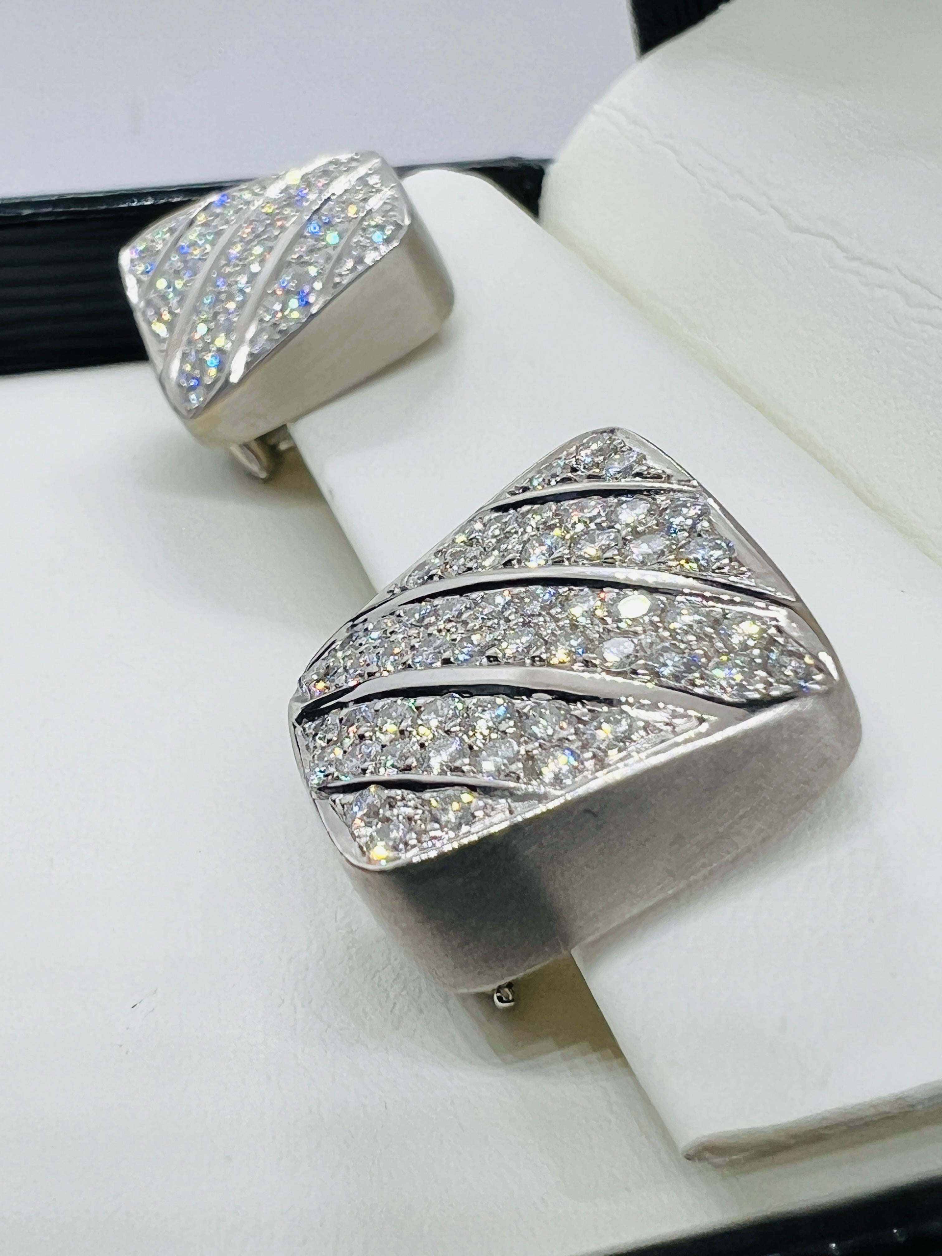 Designer Marlene Stowe 18K white Gold & Diamond Earrings 19.1 grams For Sale 3