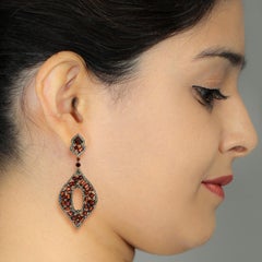 Designer Marquee Mosaic Garnet and Diamond Dangle Earring in Silver and Gold