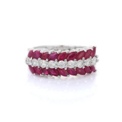 Unisex Designer Ruby and Diamonds Wedding Band Ring in 18k White Gold