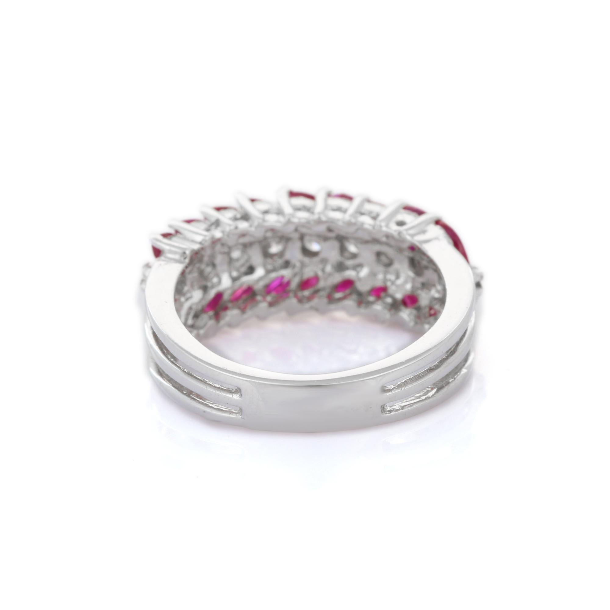 For Sale:  Designer Marquise Ruby and Diamond Leaf Wedding Band Ring in 18K White Gold 4