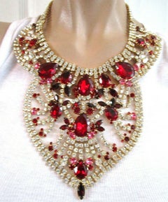 Designer Massive Rot Rosa und Weiß Eis Strass Halskette von Dominique