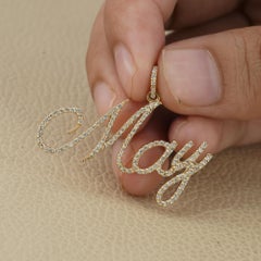 Personalised Name Diamond Pave MAY Pendant in Solid 14k Yellow Gold