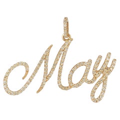 Personalised Name Diamond Pave MAY Pendant in Solid 14k Yellow Gold