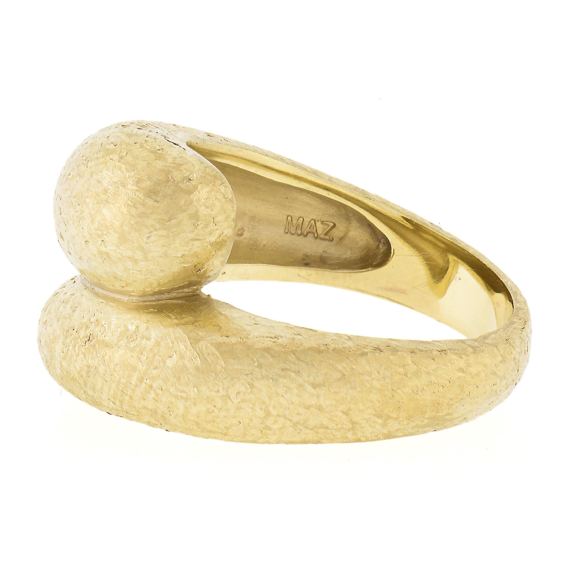 Women's or Men's Designer Maz Solid 14K Yellow Gold Unique Textured Work Wide Snake Bypass Ring For Sale