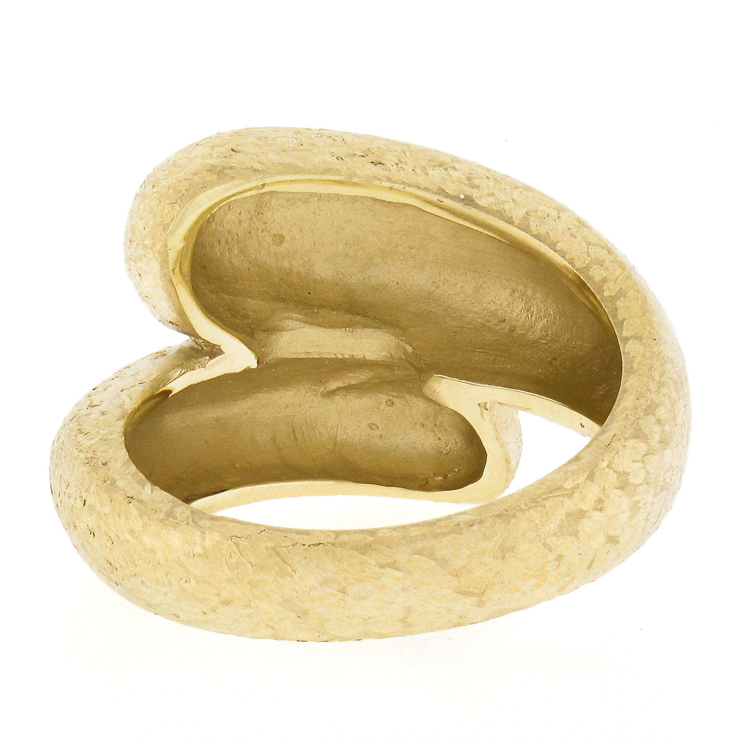 Designer Maz Solid 14K Yellow Gold Unique Textured Work Wide Snake Bypass Ring For Sale 1