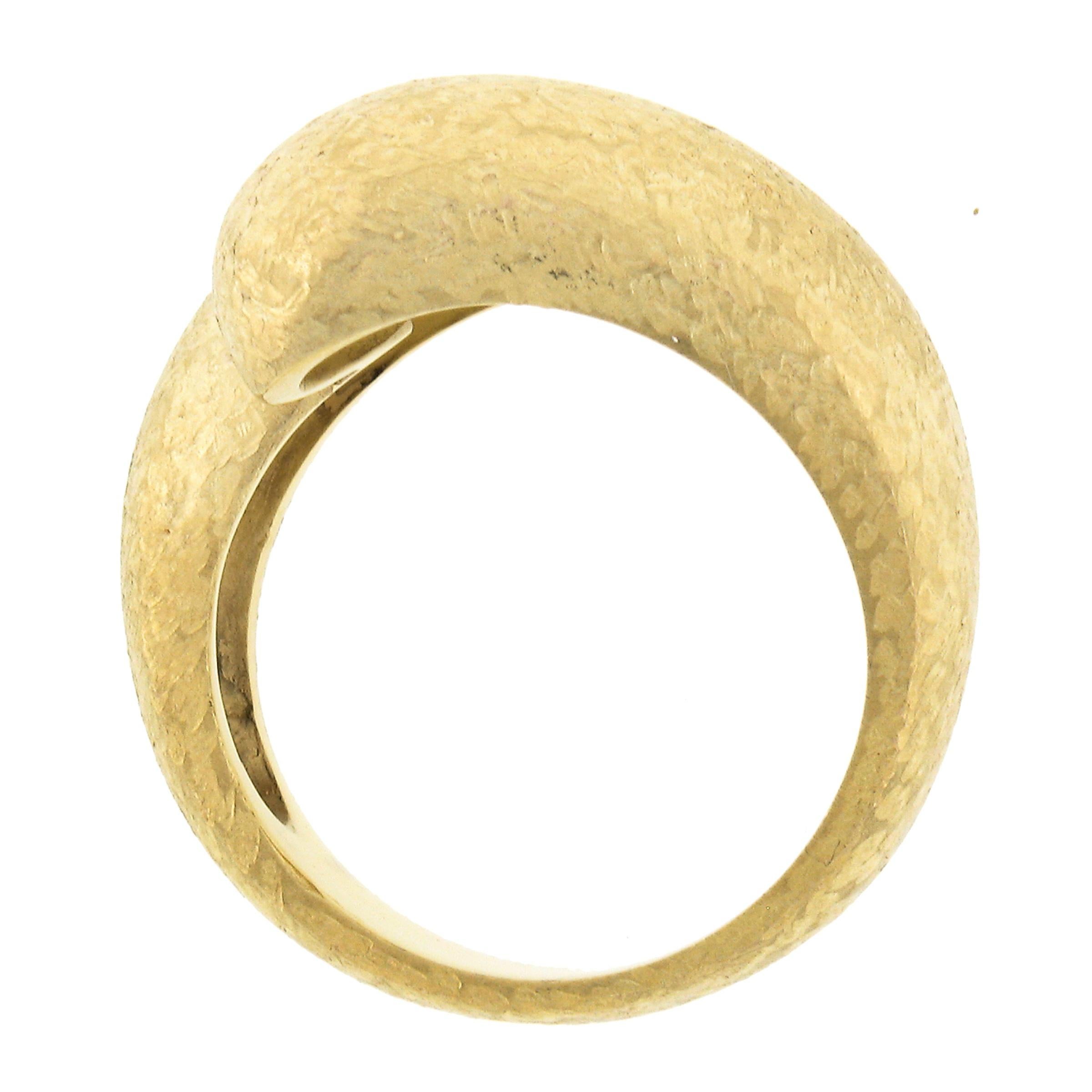 Designer Maz Solid 14K Yellow Gold Unique Textured Work Wide Snake Bypass Ring For Sale 2