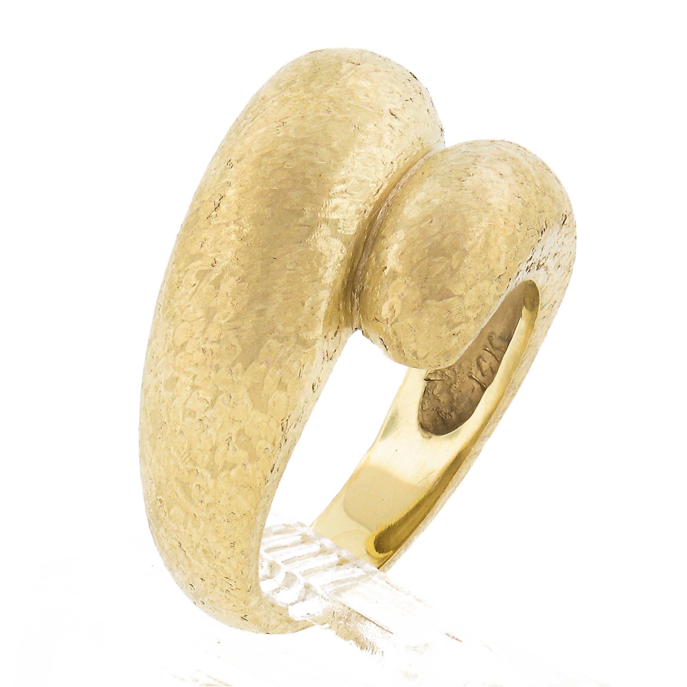Designer Maz Solid 14K Yellow Gold Unique Textured Work Wide Snake Bypass Ring For Sale 3