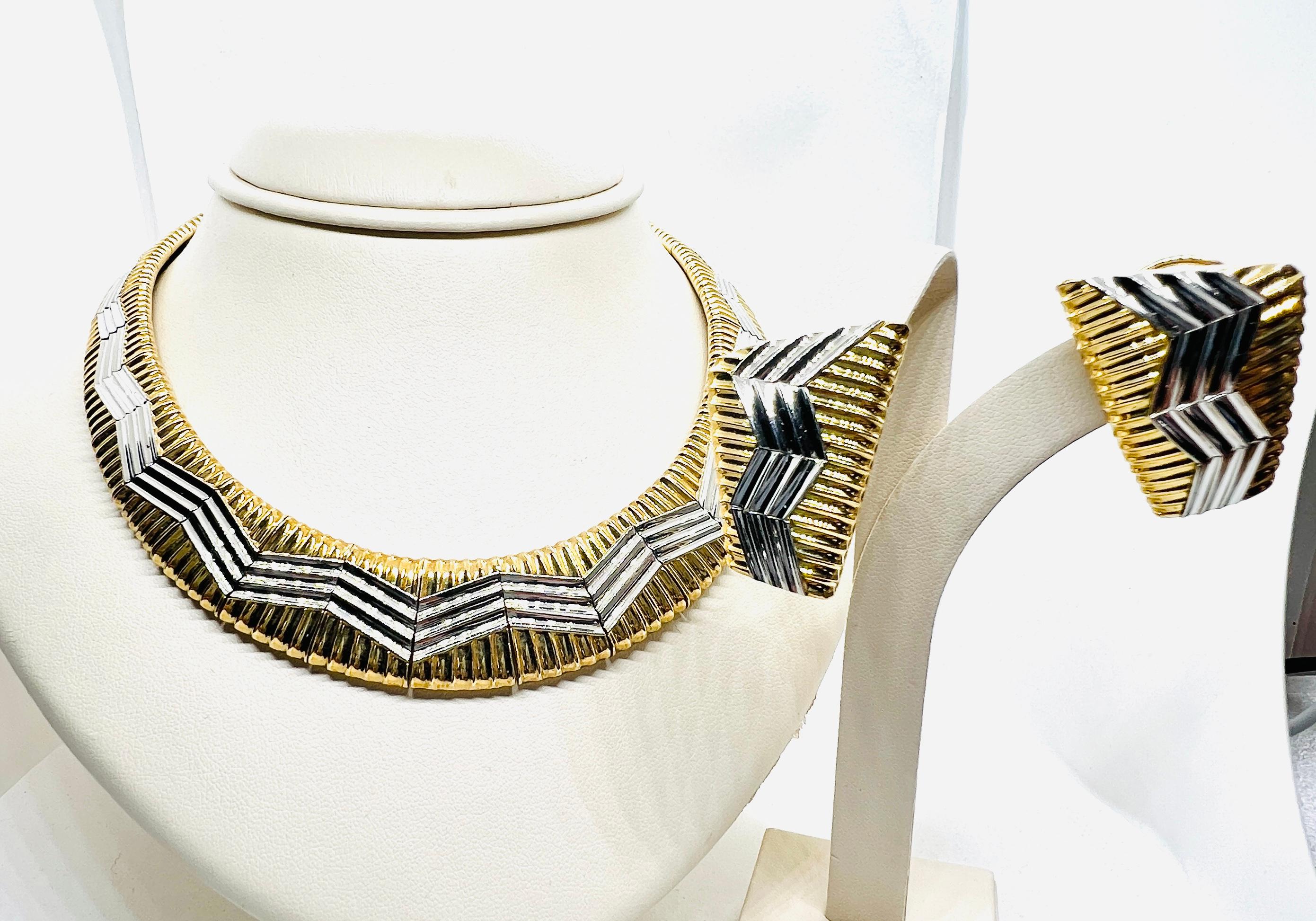 Designer Michael Bondanza 18k Yellow Gold & Platinum Necklace & Earrings Suite 9
