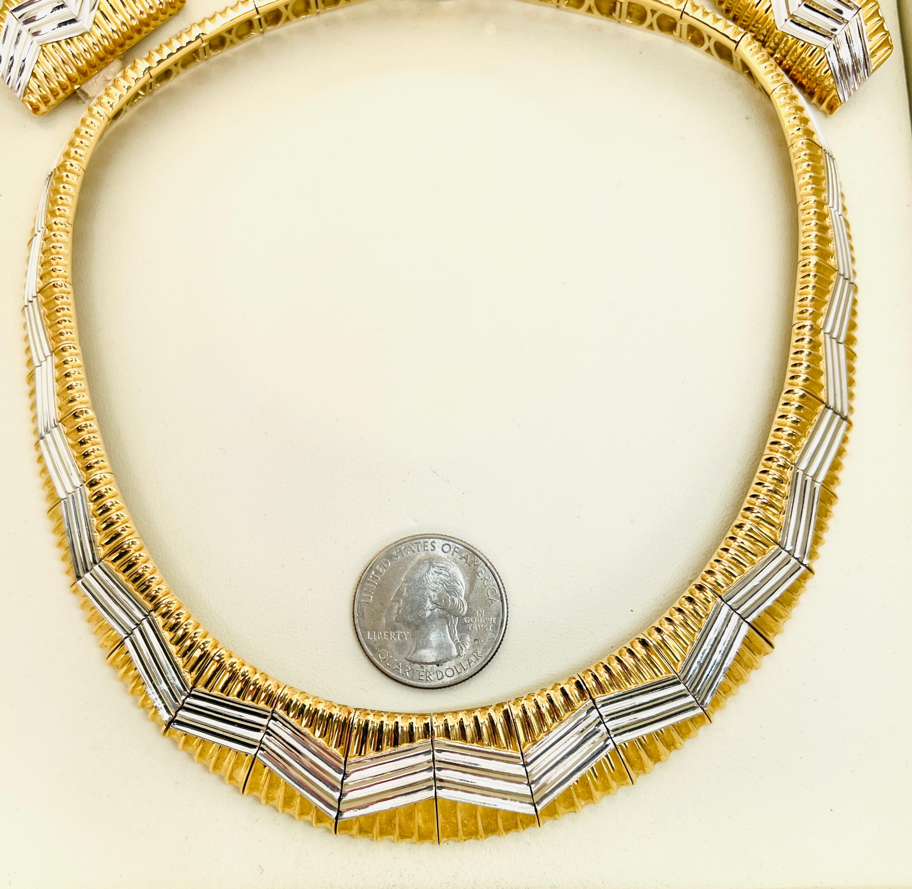 Designer Michael Bondanza 18k Yellow Gold & Platinum Necklace & Earrings Suite 14